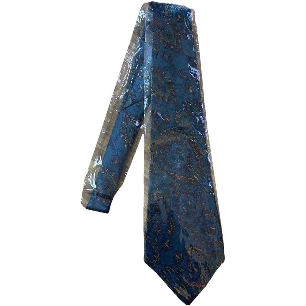 Golden City Tie 100% Silk Paisley Blue Orange Red Green Pattern